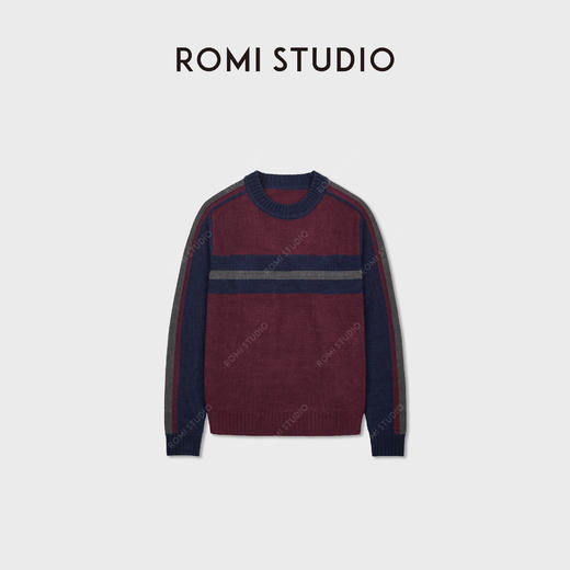 ROMISTUDIO“经典美式”羊毛混纺复古撞色挺括圆领毛衣 RWCAS66955 商品图0