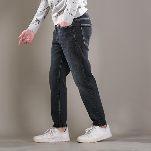 DRONKOO 2025 织带腰带表袋右后袋蓝底绣线一体薄绒厚牛仔长裤 商品图2