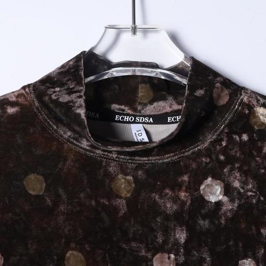 SDSA秋冬新款痞帅男装简约撞色绒面撞色波点半高领长袖T恤复古 商品图1