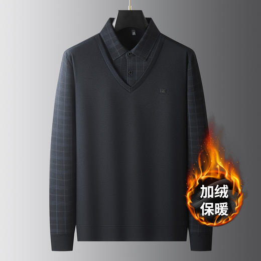 大依优型大码男装冬季加绒假两件POLO衫休闲商务翻领长袖上衣300斤 商品图3