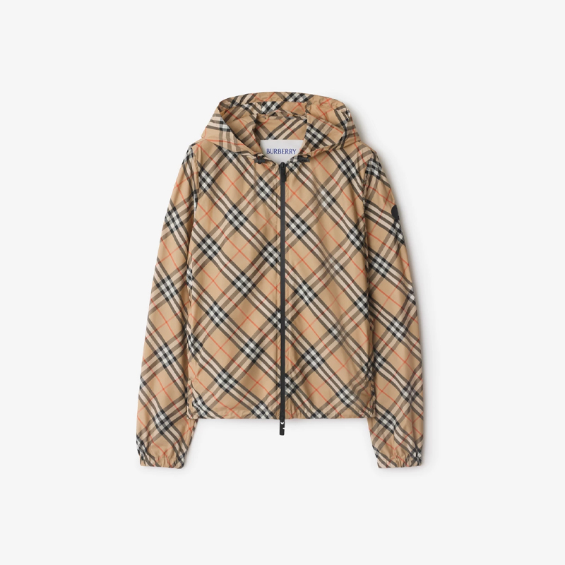 BURBERRY 巴宝莉 女士马术骑士徽标贴片格纹连帽外套 格子 8110301 B9368