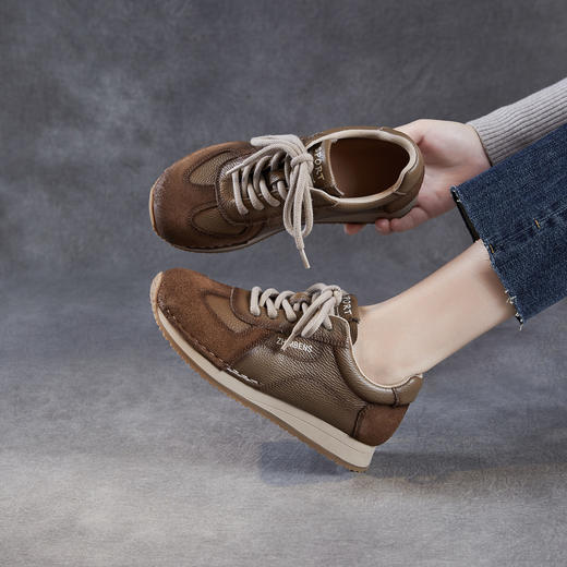 真皮德训鞋女鞋阿甘鞋，复古运动鞋休闲鞋爆款系带鞋子ZM258597 商品图1
