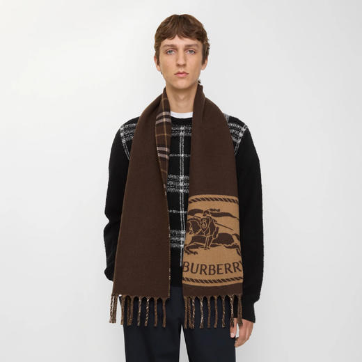 BURBERRY 巴宝莉 男士双面两用马术骑士印章围巾 混色 8112977 B7313 商品图4