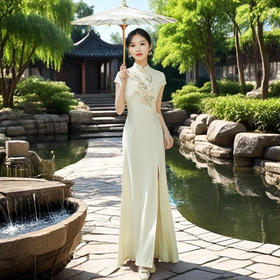 旗袍2025新款高端走秀中国优雅改良连衣裙修身舞台长款演出服