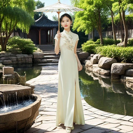 旗袍2025新款高端走秀中国优雅改良连衣裙修身舞台长款演出服 商品图0