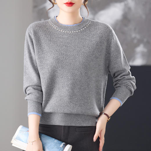 高级感100纯羊毛衫，钉珠短款绵羊毛打底衫上衣服CC-10-6903 商品图2