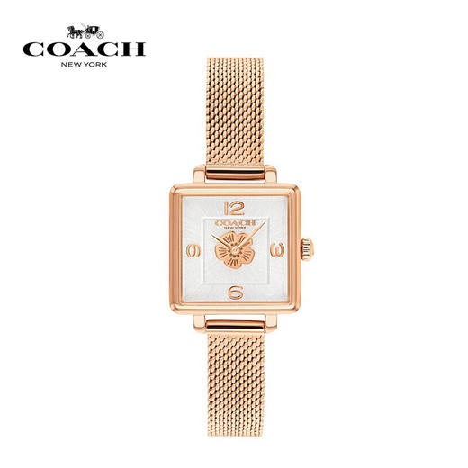 【主持人亲测严选·蔻驰CASS系列】COACH/蔻驰CASS系列茶玫瑰日晖纹表盘精钢表链小方表女表 商品图0