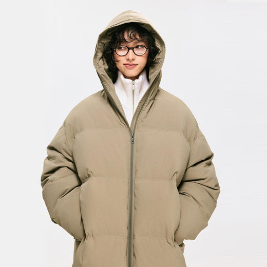 棉仓3671015003-茧型宽松长款连帽羽绒服长白山90白鹅绒三防面料 商品图1
