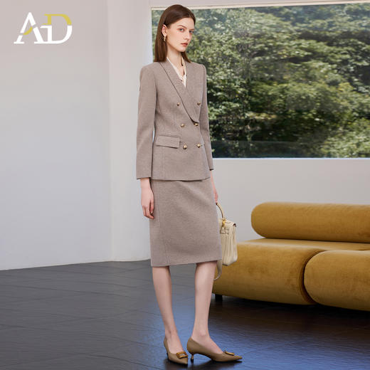 AD燕麦色西装套装女秋冬职业装高端公务员教师演讲主持人工作服 商品图1