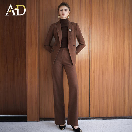 AD咖色羊毛呢子西装套装女2025新款秋冬时尚气质西服直筒裤一整套 商品图1