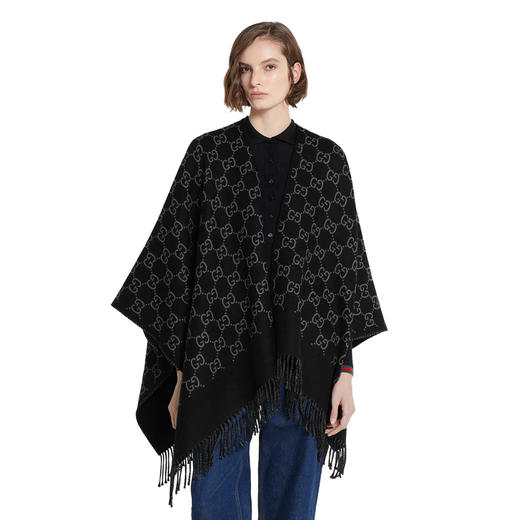 GUCCI 古驰 女士GG羊毛提花披肩斗篷 黑色 817831 3G200 1063 商品图1