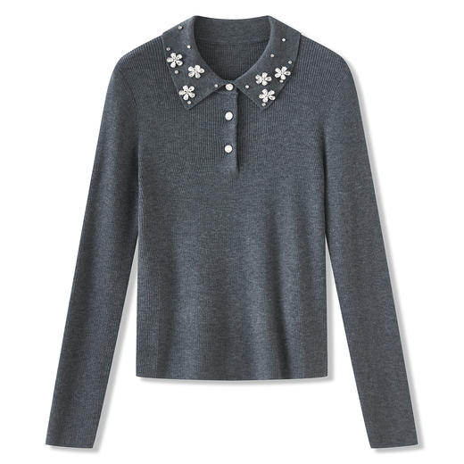 「高货wl」全新升级【铂金会员220/天猫289/差价69】(05210)洛诗琳轻奢重工翻领钉钻上衣2025秋冬新款修身显瘦针织衫 商品图4