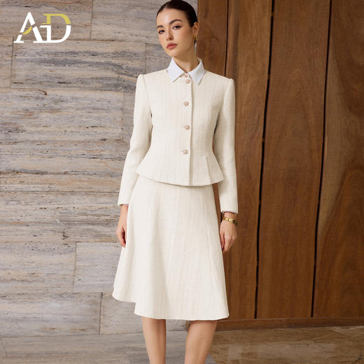 AD法式优雅风西装套装女秋冬高级感职业正装轻熟风米白色两件套裙 商品图3