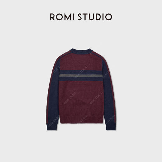 ROMISTUDIO“经典美式”羊毛混纺复古撞色挺括圆领毛衣 RWCAS66955 商品图1