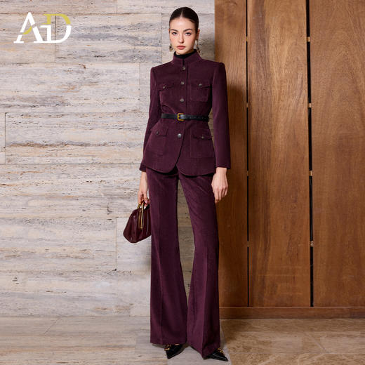 AD高级感雪尼尔西装套装女单排扣收腰职业装老钱风通勤阔腿裤冬季 商品图0
