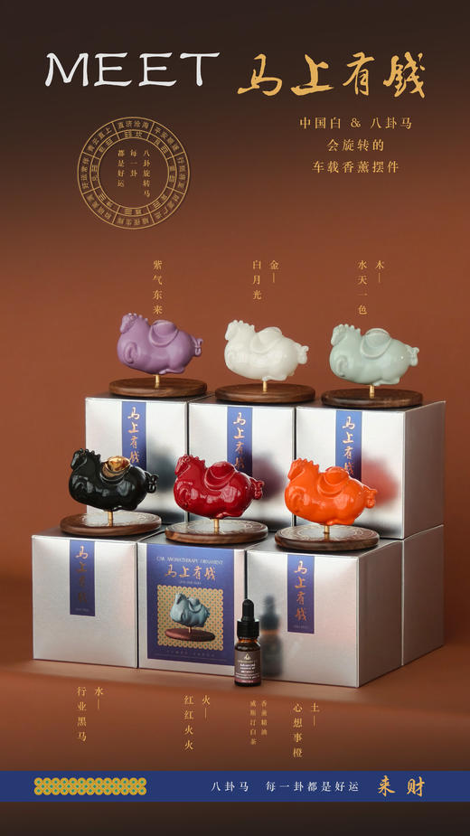 「马上有钱」肥唐马车载香薰摆件 | 会转的贵气富感肥唐马，上乘陶瓷，马背元宝寓意美好 商品图0