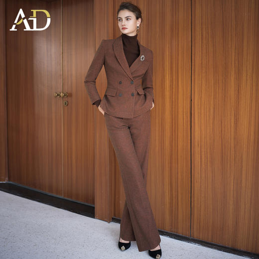 AD咖色羊毛呢子西装套装女2025新款秋冬时尚气质西服直筒裤一整套 商品图2