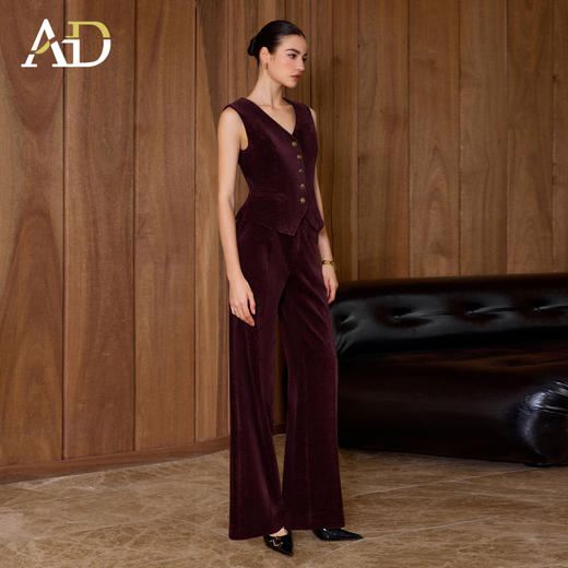 AD复古老钱风V领排扣马甲女2025冬季丝绒无袖西装马夹高级感套装 商品图4