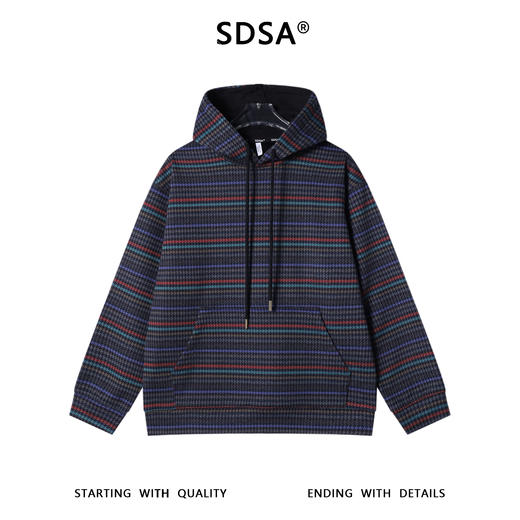 WY1379SDSA男士秋冬新款痞帅男装潮牌彩色条纹抽绳连帽卫衣百搭宽松上衣 商品图1