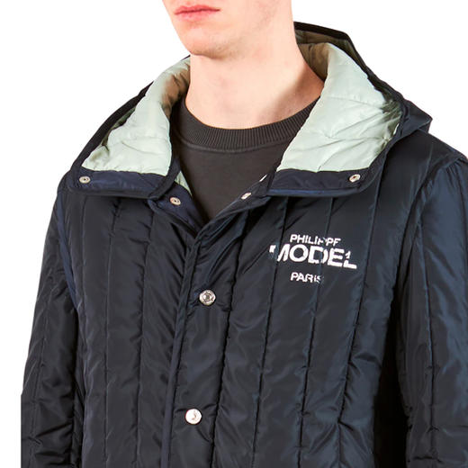 PHILIPPE MODEL 男士字母徽标印花绗缝连帽羽绒服 蓝色 JAPU ND10 04 商品图3