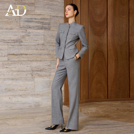 AD轻奢职业装一整套女2025新款秋冬简约通勤阔腿裤两件套灰色正装 商品图2