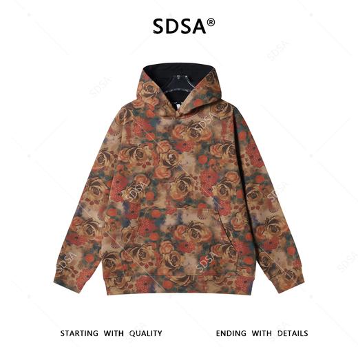 WY1375SDSA男士秋冬新款痞帅男装休闲宽松撞色植物花卉连帽卫衣套头上衣 商品图1