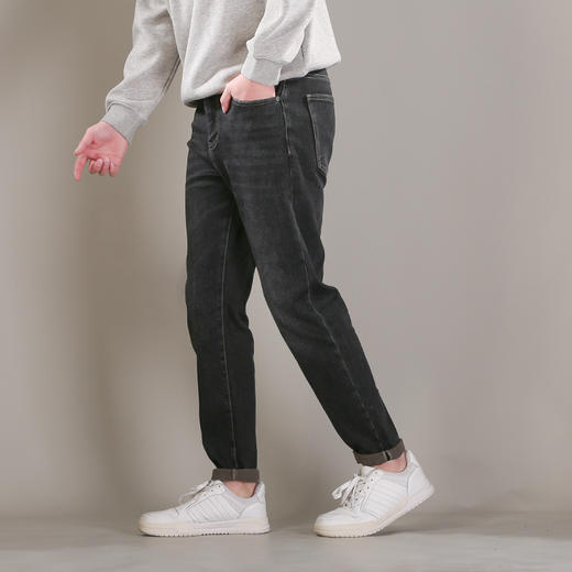 DRONKOO 2025 正常腰表袋右后袋X绣线织唛一体绒墨绿底厚牛仔长裤 商品图3