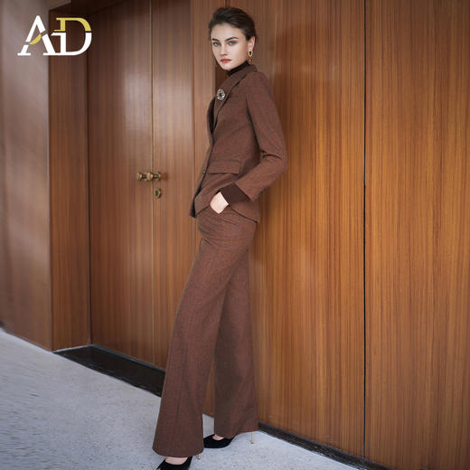 AD咖色羊毛呢子西装套装女2025新款秋冬时尚气质西服直筒裤一整套 商品图4