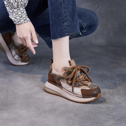 真皮复古老爹鞋厚底休闲，运动鞋烫钻红色鞋子ZM258220 商品图2