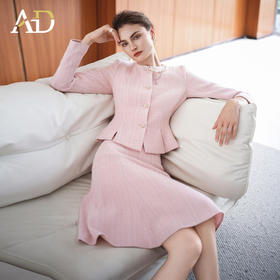AD富家千金粉色小香风套装裙女2025新款秋冬高级感气质伞裙两件套