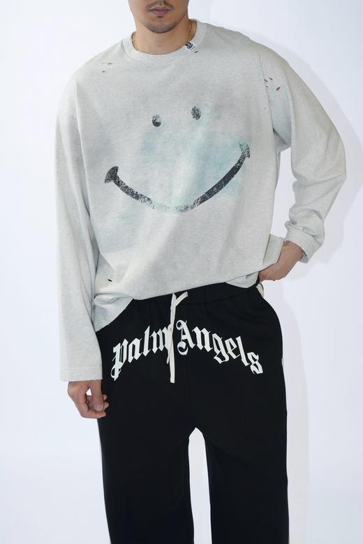 男款破洞做旧印花长袖T恤hu019 商品图3