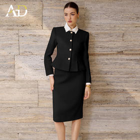 AD黑色圆领羊毛套装女修身显瘦名媛范小香风两件套2025新款外套