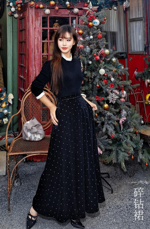 逸红颜明月优选#丝绒波点半裙『碎钻裙』雅致烫银工艺圆点，低调闪耀星空银，日常简约新中式 商品图0