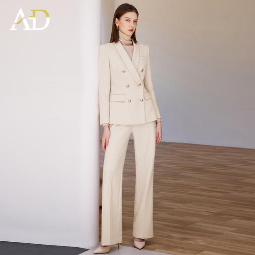 AD米白色正装女套装女2025秋冬新款显白显瘦职业装西服外套阔腿裤 商品图0