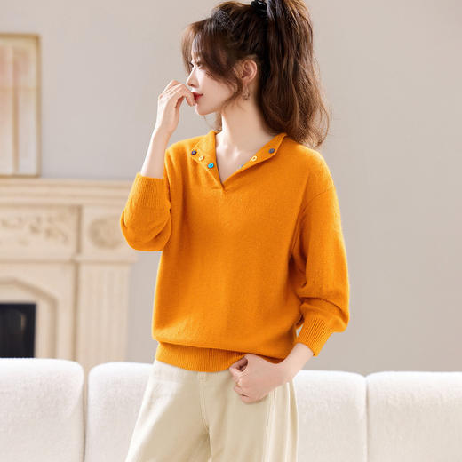 慵懒风小翻领针织衫，宽松百搭套头好看毛衣CC-XFY-3235 商品图1