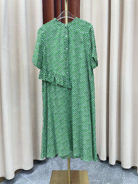 「断码清仓」复古绿不规则设计中长款桑蚕丝连衣裙 L码 ZFYY054