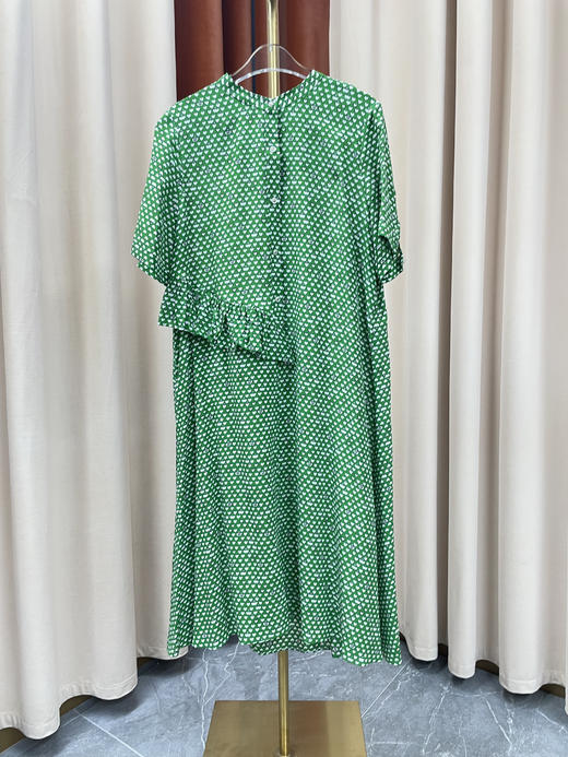 「断码清仓」复古绿不规则设计中长款桑蚕丝连衣裙 L码 ZFYY054 商品图0