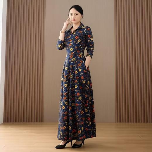 碎花长袖连衣裙新款中老年2025印花裙子春秋妈妈大码气质收腰显瘦 商品图2