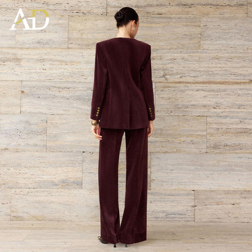 AD老钱风西装三件套女2025秋冬加厚灯芯绒马甲套装红色显瘦阔腿裤 商品图4