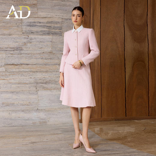 AD粉色名媛西装套装女新款伞裙肌理感小香风两件套秋冬羊毛短外套 商品图0