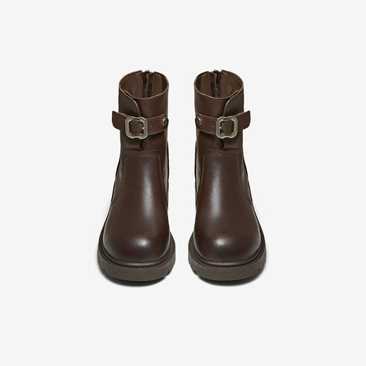 【云粉节】BF楼百思图2025冬季新款舒适羊皮圆头粗跟加绒骑士短靴女W8271DD5吊牌价1159.现价580 商品图1