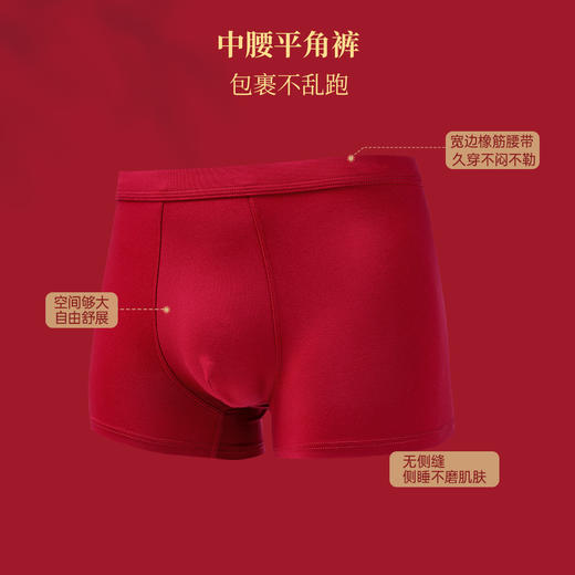 【3条装】雅黛俪男士平角内裤本命年结婚喜庆大红色四角内裤高弹舒适不勒 商品图3