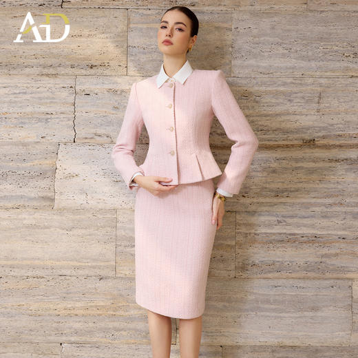 AD富家千金气质名媛套装女2025新款雪尼尔小香风包臀裙羊毛两件套 商品图1