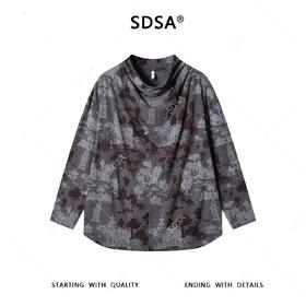 SDSA男士秋冬新款痞帅男装简约宽松撞色提花立领长袖T恤百搭上衣