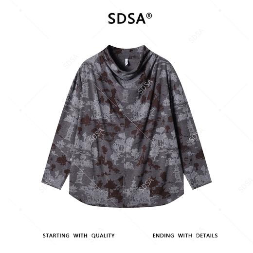 SDSA男士秋冬新款痞帅男装简约宽松撞色提花立领长袖T恤百搭上衣 商品图0