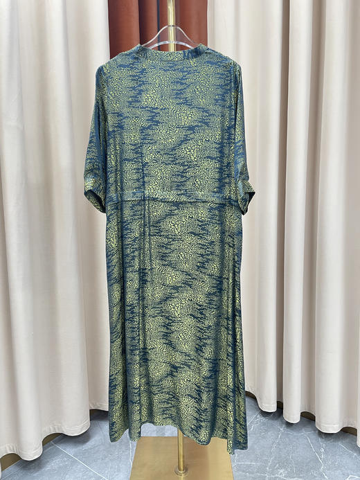 「断码清仓」墨绿色艺术感抽象印花不规则真丝长裙 L码 ZFYY052 商品图1