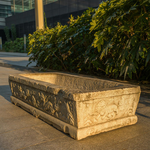 明	汉白玉麒麟纹长方赏盆 商品图1