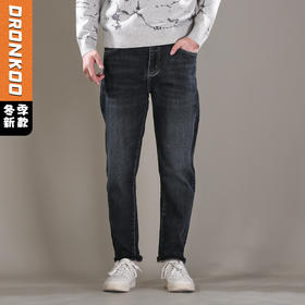 DRONKOO 2025 织带腰带表袋右后袋蓝底绣线一体薄绒厚牛仔长裤