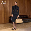 AD黑色人字纹羊毛西装套装女气质无领一粒扣高智感商务西服正装冬 商品缩略图3