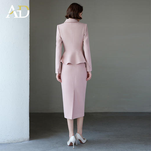 AD韩版名媛范套装女小立领短外套2024新款冬季毛呢粉色中长款裙子 商品图4